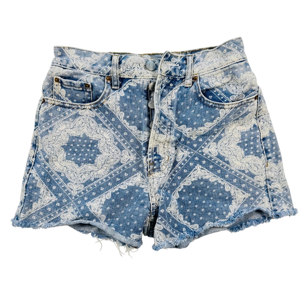 PacSun Ultra‎ High Rise Vintage Distressed Bandana Print Denim Shorts Size 25
